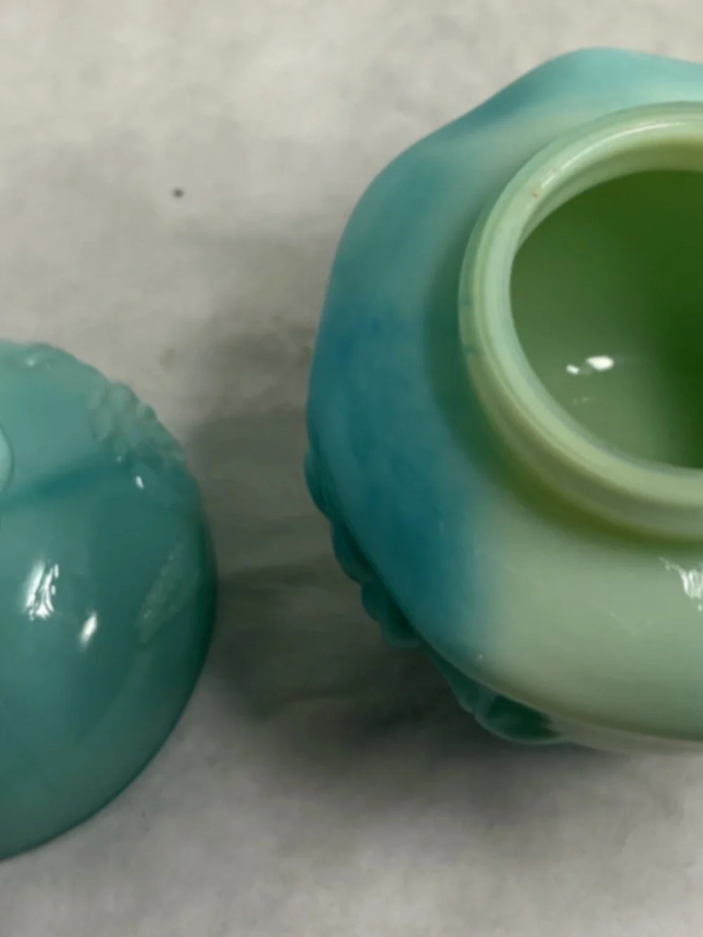 Vintage Avon Jadeite Moonwind Bubble Bath Bottle and Powder Sachet Container
